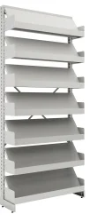 Estante para Biblioteca dupla revisteiro 4 - Medidas: 2300x965x330mm - 14 prateleiras (modelo duplo - foto acima) ou de 6 prateleiras no modelo simples.