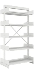 Estante para Biblioteca dupla 1 - Base mais prateleiras com retentores laterais - Medidas: 1980x965x580mm - 10 prateleiras (modelo duplo - foto acima) ou de 5 prateleiras no modelo simples.