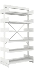 Estante para Biblioteca dupla 3 - Base mais prateleiras com retentores laterais - Medidas: 1980x965x580mm - 12 prateleiras (modelo duplo - foto acima) ou de 6 prateleiras no modelo simples.