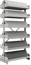 Estante para Biblioteca dupla revisteiro 2 - Medidas: 2300x965x580mm - 12 prateleiras (modelo duplo - foto acima) ou de 6 prateleiras no modelo simples.