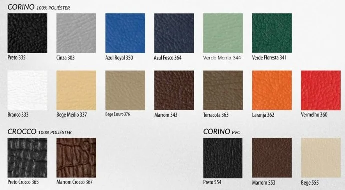 Revestimento B - Corino (100% poliester), Corino PVC e Crocco (100% poliester)